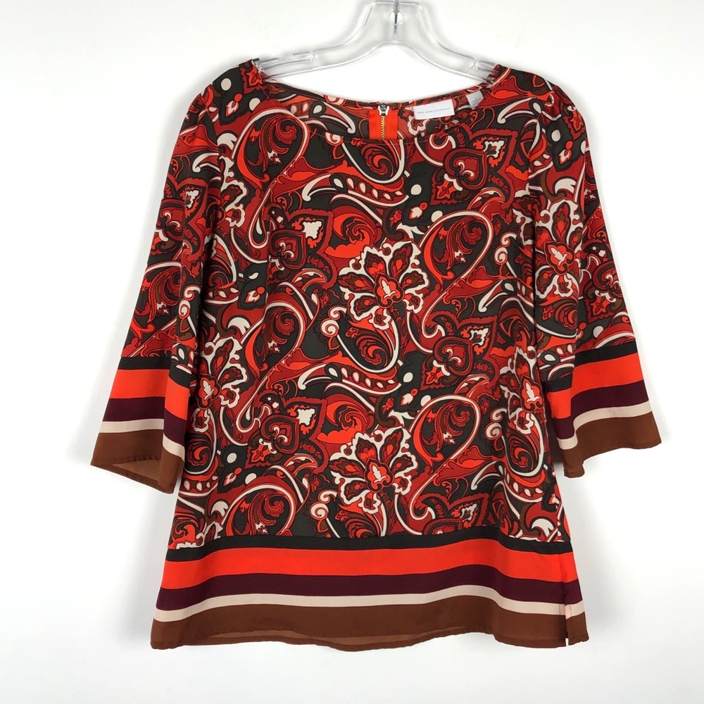 New York & Co Orange & Brown Retro Look Top